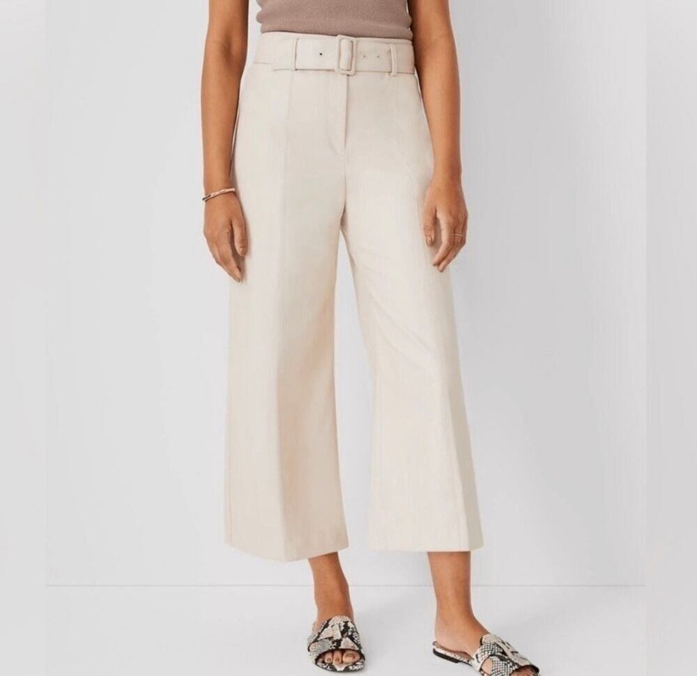 Ann Taylor Belted High Rise Wide Leg Culotte Pants Khaki Size 6